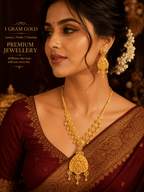 1 Gram Gold Filigree Pendant Necklace Set with Earrings for Women - Madhushrea collection