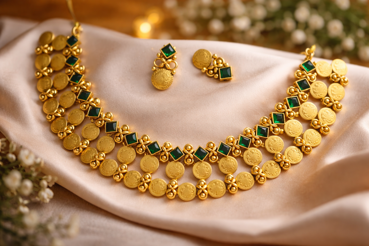 Vintage Coin & Green Stone Necklace Set