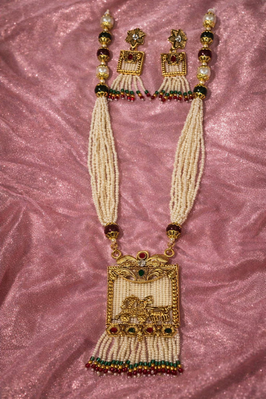 Royal Pearl Rajwadi Haar Set with Matching Earrings | Heritage Bridal Jewelry
