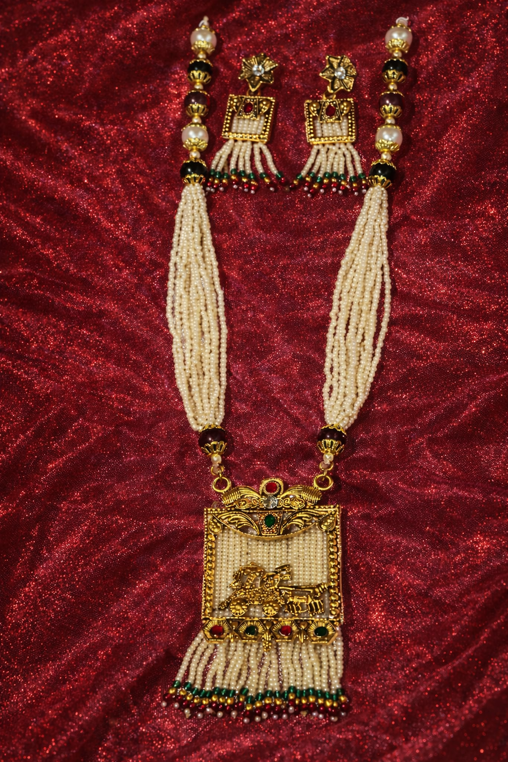 Royal Pearl Rajwadi Haar Set with Matching Earrings | Heritage Bridal Jewelry
