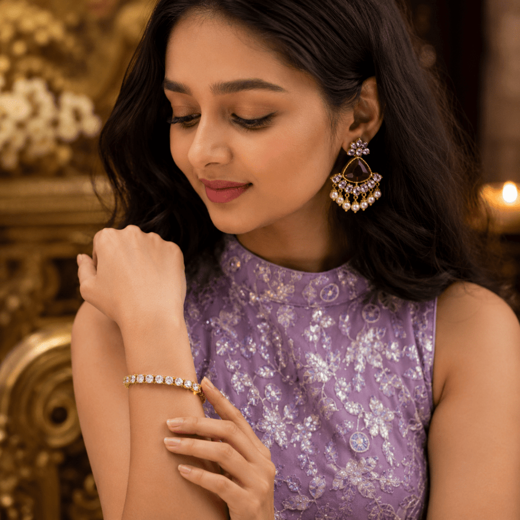 AD Gold Tennis Bracelet for Women - Madhushrea collection