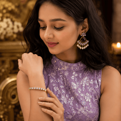 AD Gold Tennis Bracelet for Women - Madhushrea collection