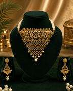 Antique Floral Temple Gold Plated Designer Choker Set for Women - Madhushrea collection