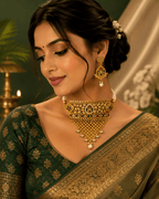 Antique Floral Temple Gold Plated Designer Choker Set for Women - Madhushrea collection