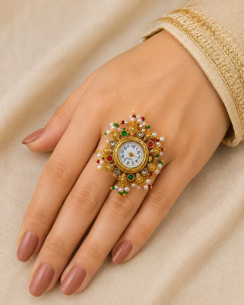Antique Floral Watch Ring for Women | Adjustable Statement Ring - Madhushrea collection