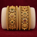 Antique gold broad kada bangles front view