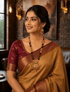 Designer Mangalsutra Set with Earrings | Traditional Gold Plated Black Beads Necklace - Madhushrea collection