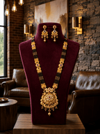 Designer Mangalsutra Set with Earrings | Traditional Gold Plated Black Beads Necklace - Madhushrea collection