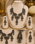 Dual Tone Oxidised Silver Chandbali Necklace Set - Madhushrea collection