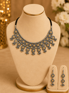 Dual Tone Oxidised Silver Coin Choker Necklace Set - Madhushrea collection