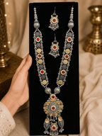 Dual Tone Oxidised Silver Long Rani Haar Necklace Set - Madhushrea collection