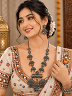 Dual Tone Oxidised Silver Peacock Ganesha Necklace Set - Madhushrea collection