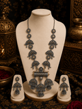 Dual Tone Oxidised Silver Peacock Ganesha Necklace Set - Madhushrea collection