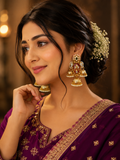 Royal Maroon Kundan Jhumka Earrings for Women | Traditional Gold Plated Pearl Drop Ethnic Jhumki