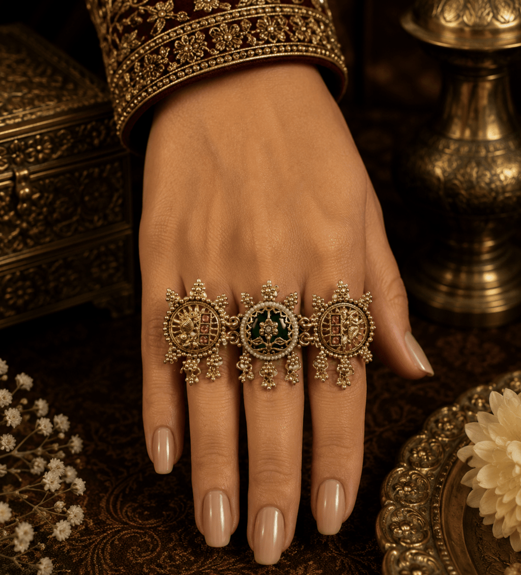 Heritage Floral Antique Statement Ring for Women | Adjustable - Madhushrea collection
