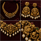 Lakshmi Peacock Temple Necklace Set with Pearl Earrings for Women - Madhushrea collection