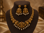 Lakshmi Peacock Temple Necklace Set with Pearl Earrings for Women - Madhushrea collection