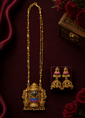 Lakshmi Temple Long Necklace Set with Traditional Jhumka Earrings - Madhushrea collection