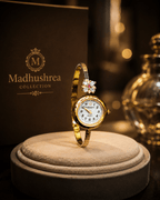 Luxury Gold Plated Anti-Tarnish Floral Bracelet Watch for Women | Stylish Kada Watch with Crystal Flower Design | Premium Gift for Women & Girls - Madhushrea collection