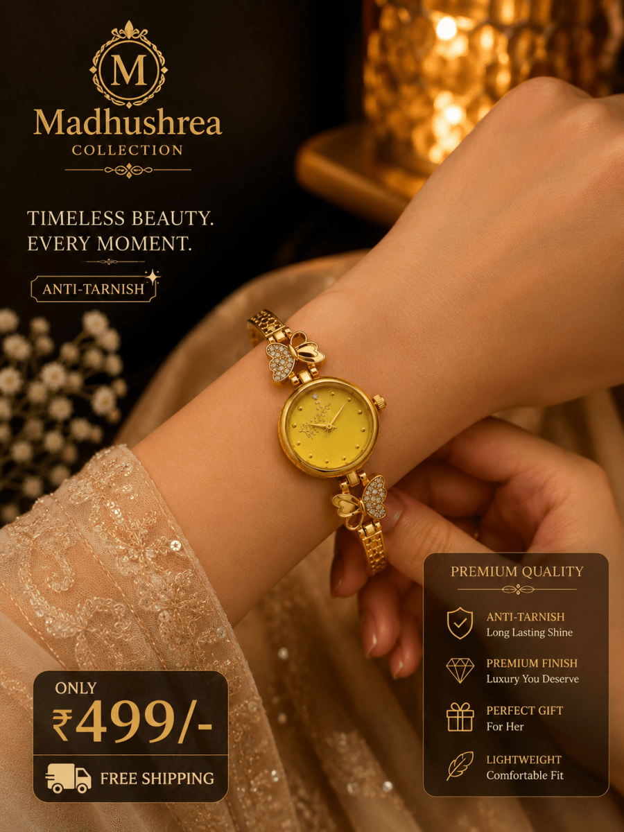Luxury Gold Plated Butterfly Bracelet Watch for Women | Anti-Tarnish Designer Ladies Watch | Elegant Party Wear Wrist Watch - Madhushrea collection