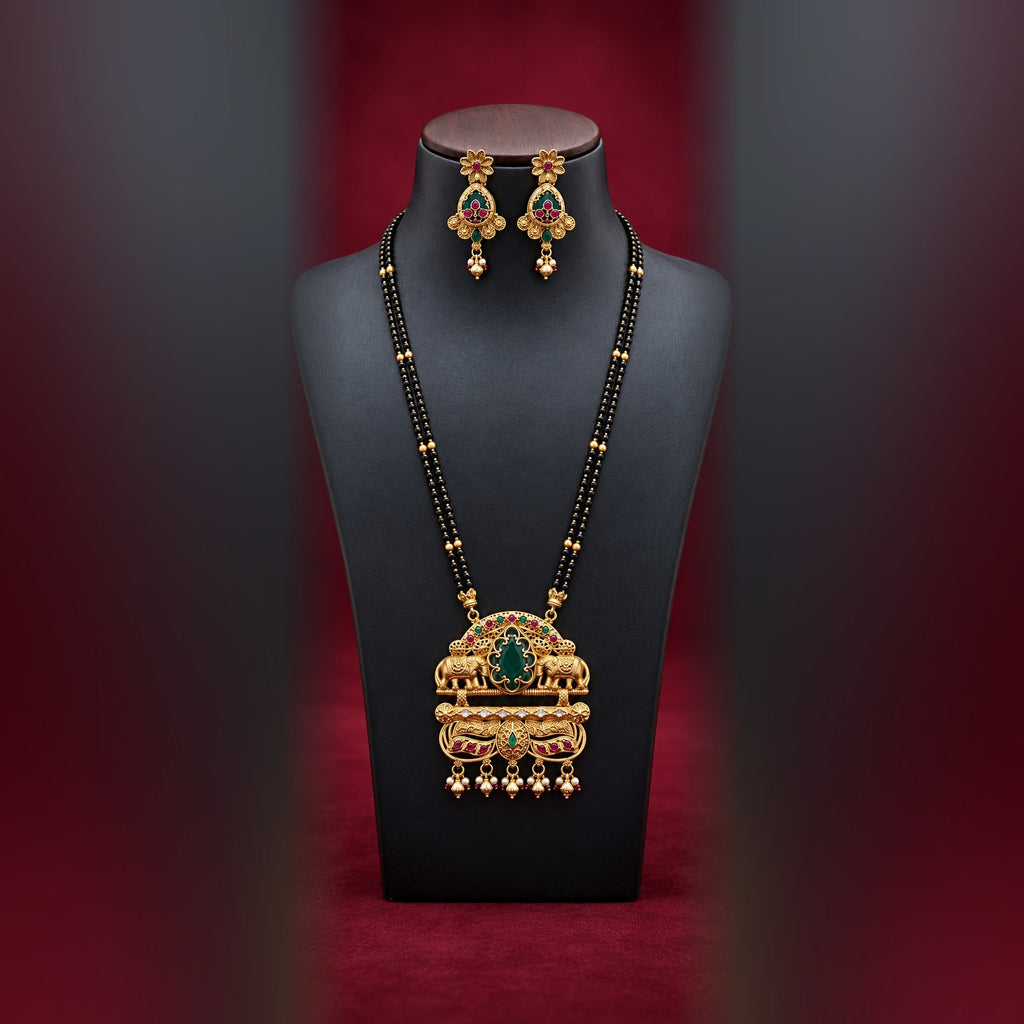 Square full product photo of Elephant Pendant Black Beads Mangalsutra