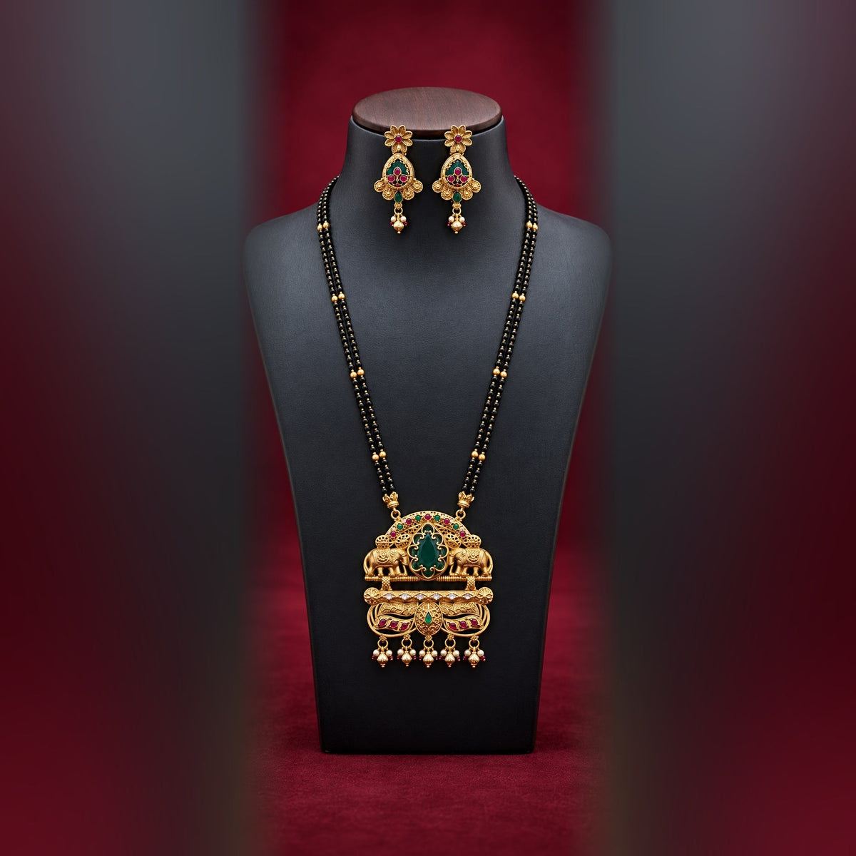 Square full product photo of Elephant Pendant Black Beads Mangalsutra