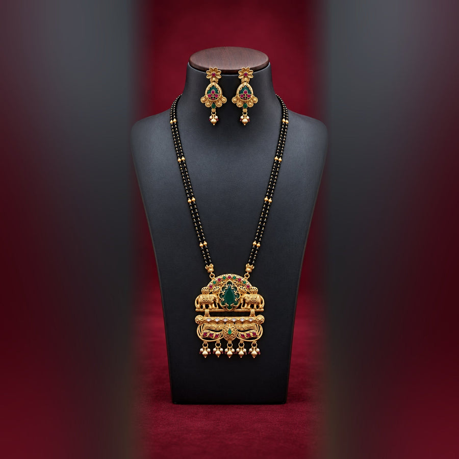 Traditional Elephant Pendant Black Beads Mangalsutra Set