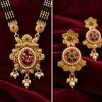 Square close-up of the mangalsutra pendant and matching earrings