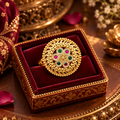 Maharani Chakra antique gold multicolor adjustable statement ring in premium jewellery box