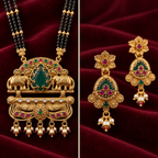 Square close-up detail of Elephant Pendant Black Beads Mangalsutra