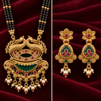 Square close-up detail of Twin Bird Pendant Black Bead Mangalsutra