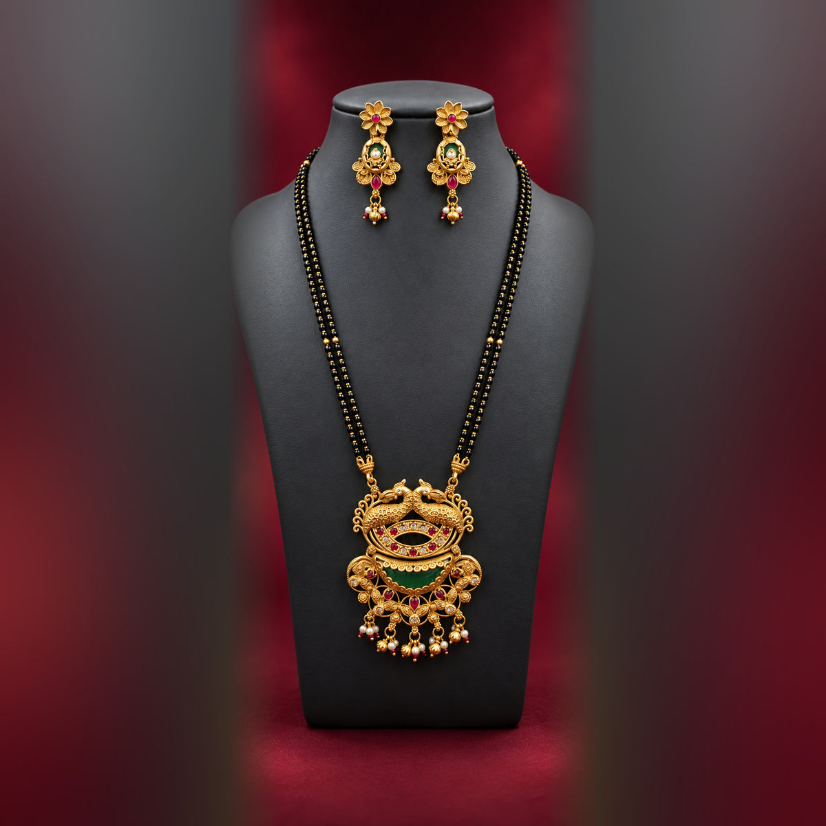 Square full product photo of Twin Bird Pendant Black Bead Mangalsutra
