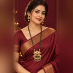 Square model photo wearing long Twin Bird Pendant Mangalsutra