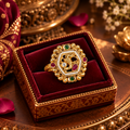Marudhar antique gold camel motif adjustable statement ring in classical jewellery box