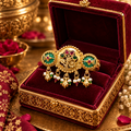 Mayur Mahal antique gold peacock statement adjustable ring in premium jewellery box