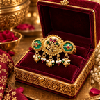 Mayur Mahal antique gold peacock statement adjustable ring in premium jewellery box