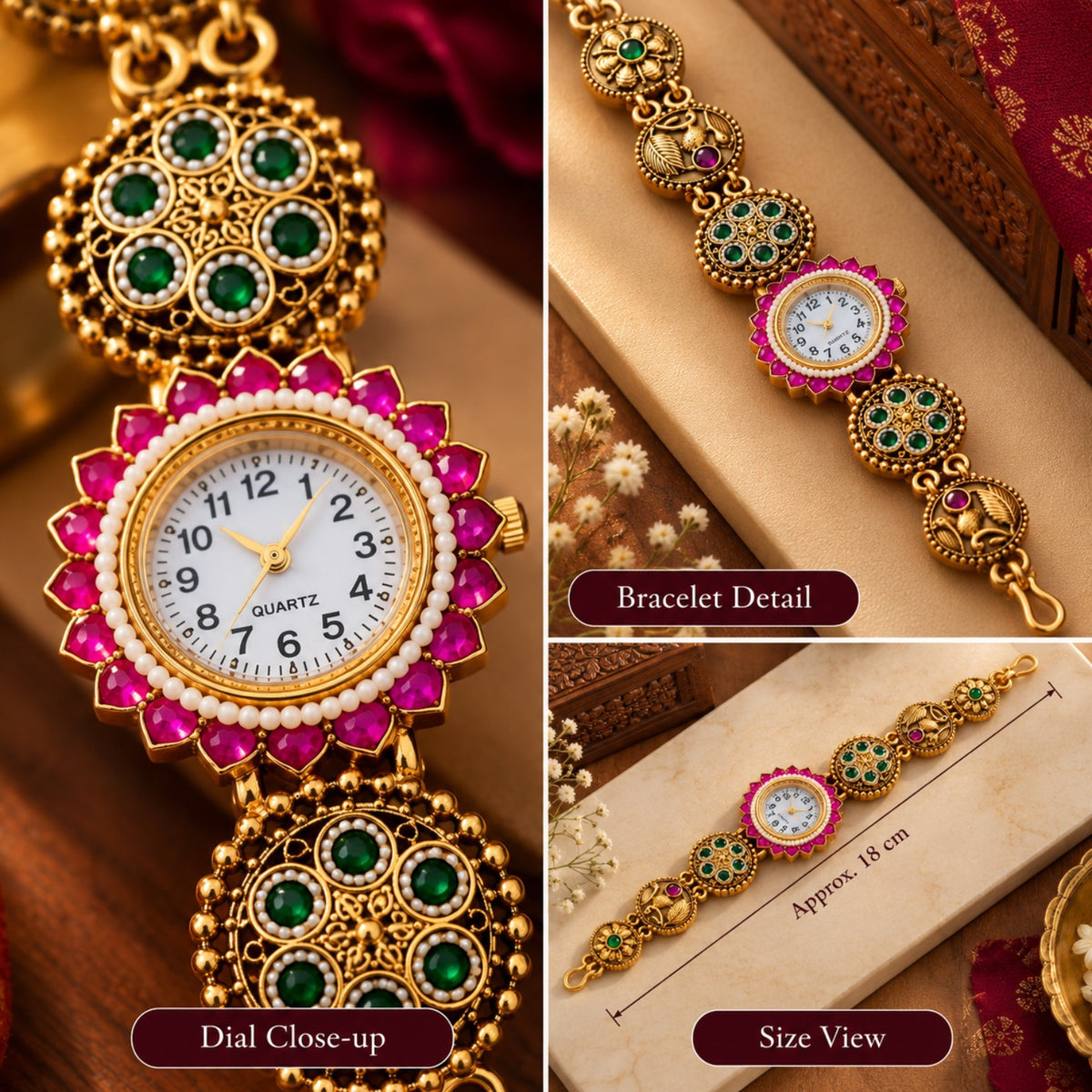 Mayur Heritage Watch Ruby Pink dial bracelet and size details