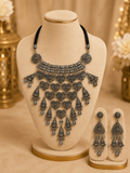 Oxidised Silver Layered Heart Choker Necklace Set - Madhushrea collection