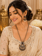 Oxidised Silver Meenakari Drop Pendant Necklace Set - Madhushrea collection