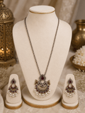 Oxidised Silver Meenakari Drop Pendant Necklace Set - Madhushrea collection