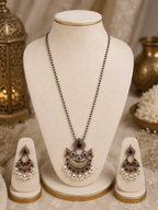 Oxidised Silver Meenakari Drop Pendant Necklace Set - Madhushrea collection