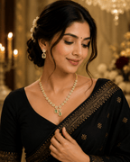Premium AD Floral Green Stone Necklace Set with Earrings - Madhushrea collection
