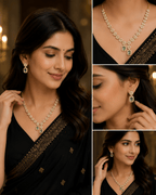 Premium AD Floral Green Stone Necklace Set with Earrings - Madhushrea collection