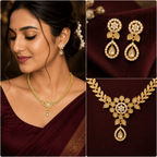 Premium AD Leaf Design Necklace Set with Earrings for Women - Madhushrea collection