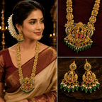 Premium Temple Ram Darbar Long Haram Necklace Set with Matching Earrings - Madhushrea collection