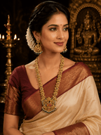 Premium Temple Ram Darbar Long Haram Necklace Set with Matching Earrings - Madhushrea collection