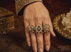 Antique Green Kundan Statement Ring for Women | Adjustable