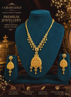 1 Gram Gold Filigree Pendant Necklace Set with Earrings for Women
