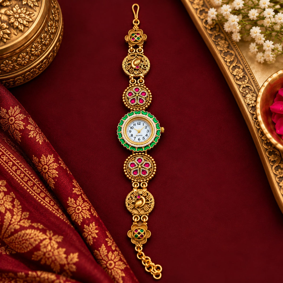 Rajsi Mayur antique gold bracelet watch Emerald Green variant