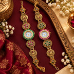 Rajsi Mayur antique gold bracelet watch in Emerald Green and Ruby Pink variants